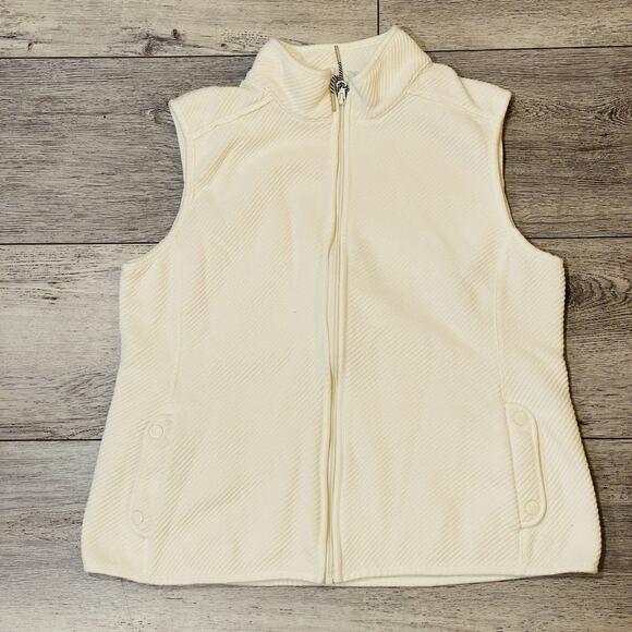 T Talbots Vest Womens L Ivory Quilted Button Front Pockets Classic Minimalist - Picture 1 of 5